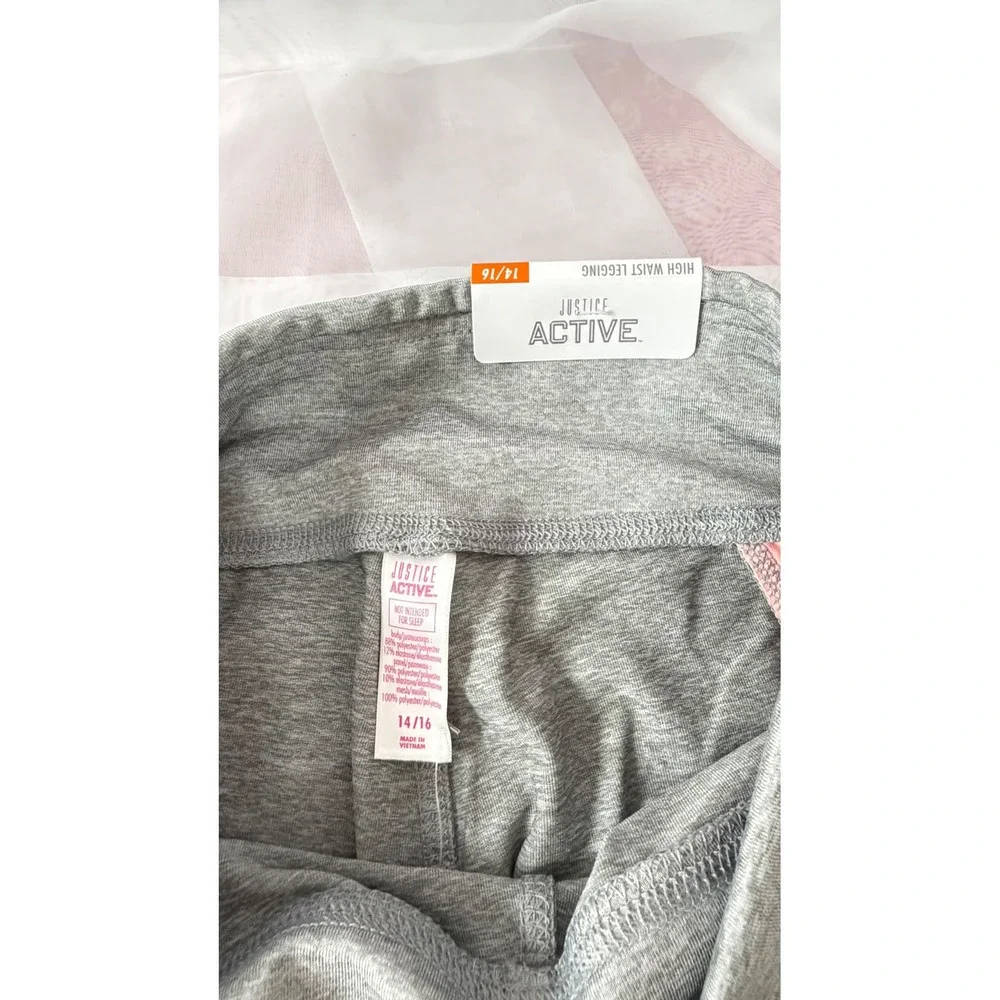 Justice Active Girls High Waist Leggings Gray Pink Mesh Athletic Pants 14/16 NWT